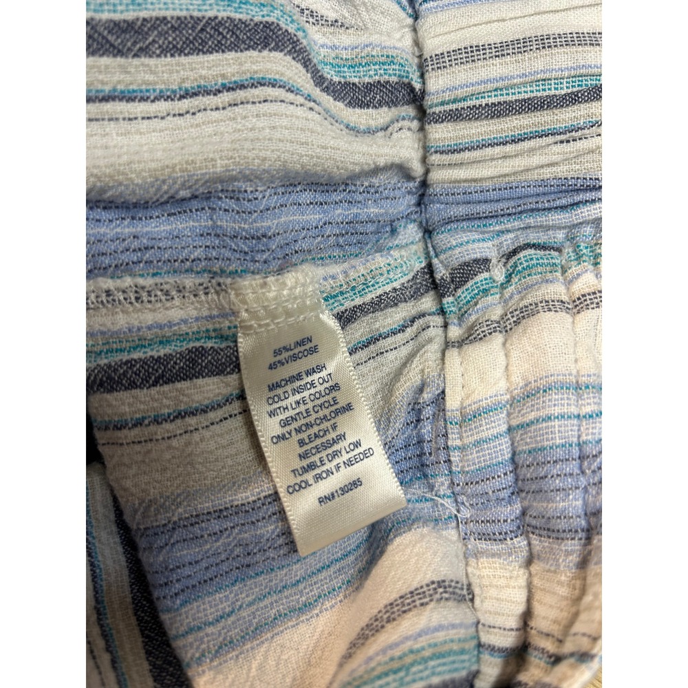 Per Se Blue Striped Linen Blend Drawstring Pants Women Size M - Picture 7 of 10